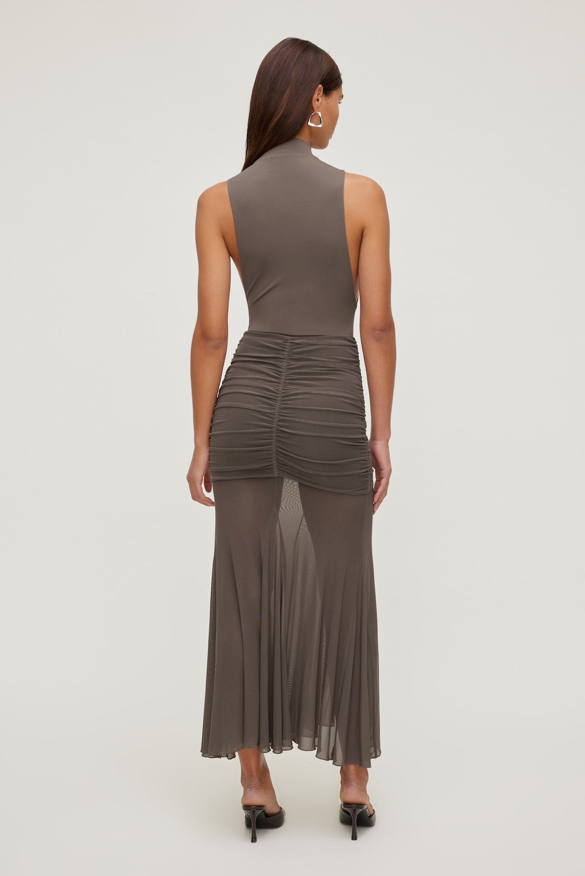 Dynamite Store | Sculpt Mock Neck Sleeveless Bodysuit Brown