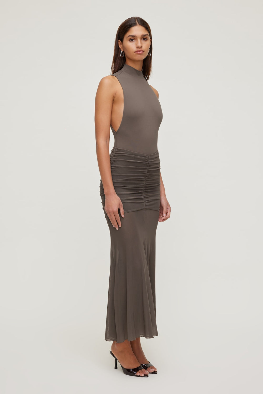Dynamite Store | Sculpt Mock Neck Sleeveless Bodysuit Brown