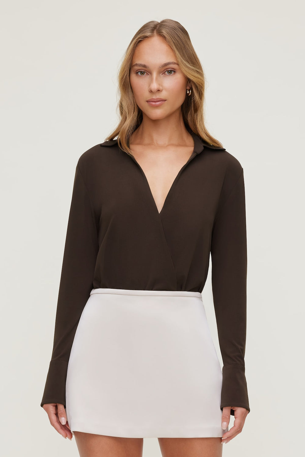 Dynamite Website Shop | Sculpt Collared Bodysuit Brown