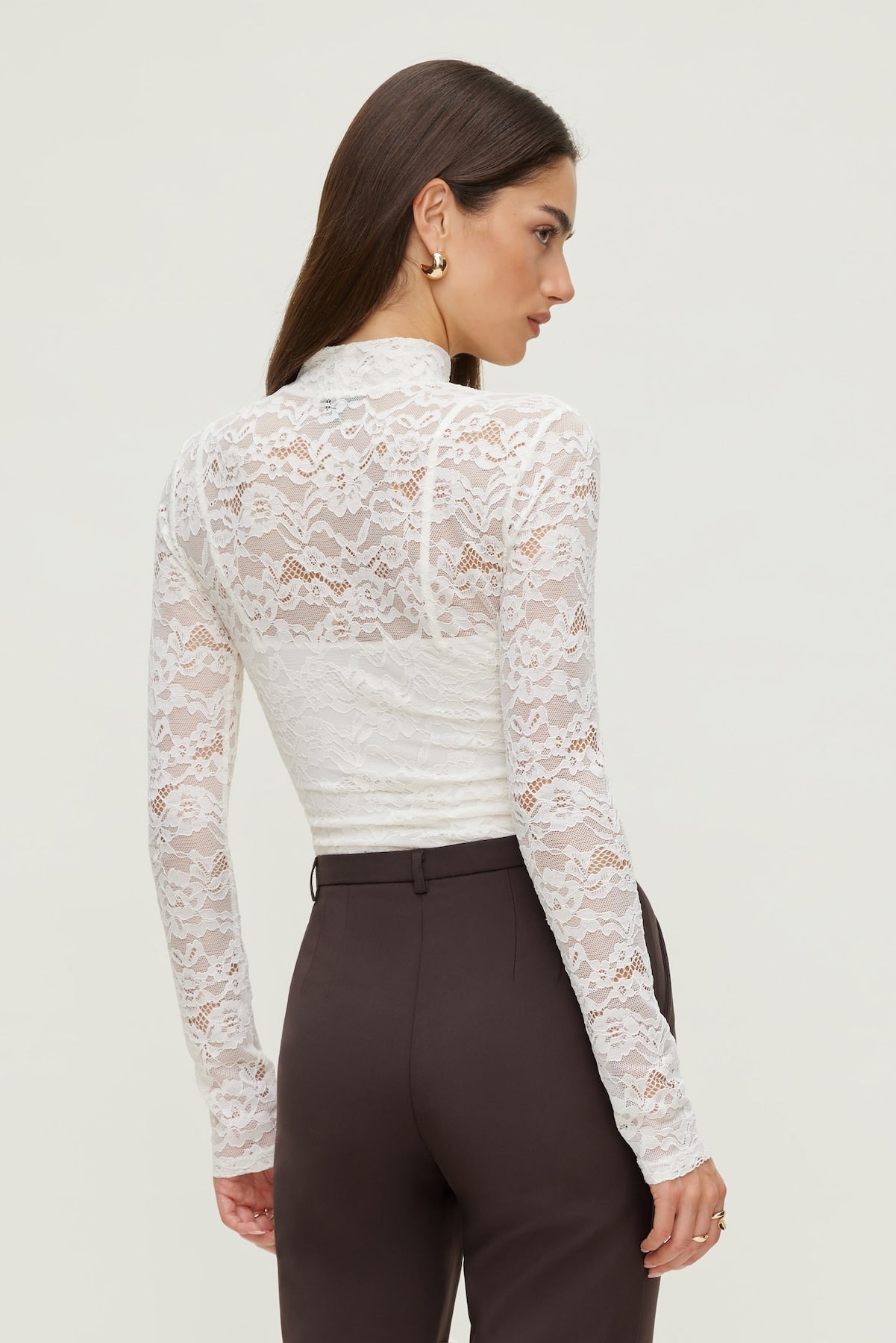 Dynamite Outlets | Mock Neck Lace Bodysuit Beige