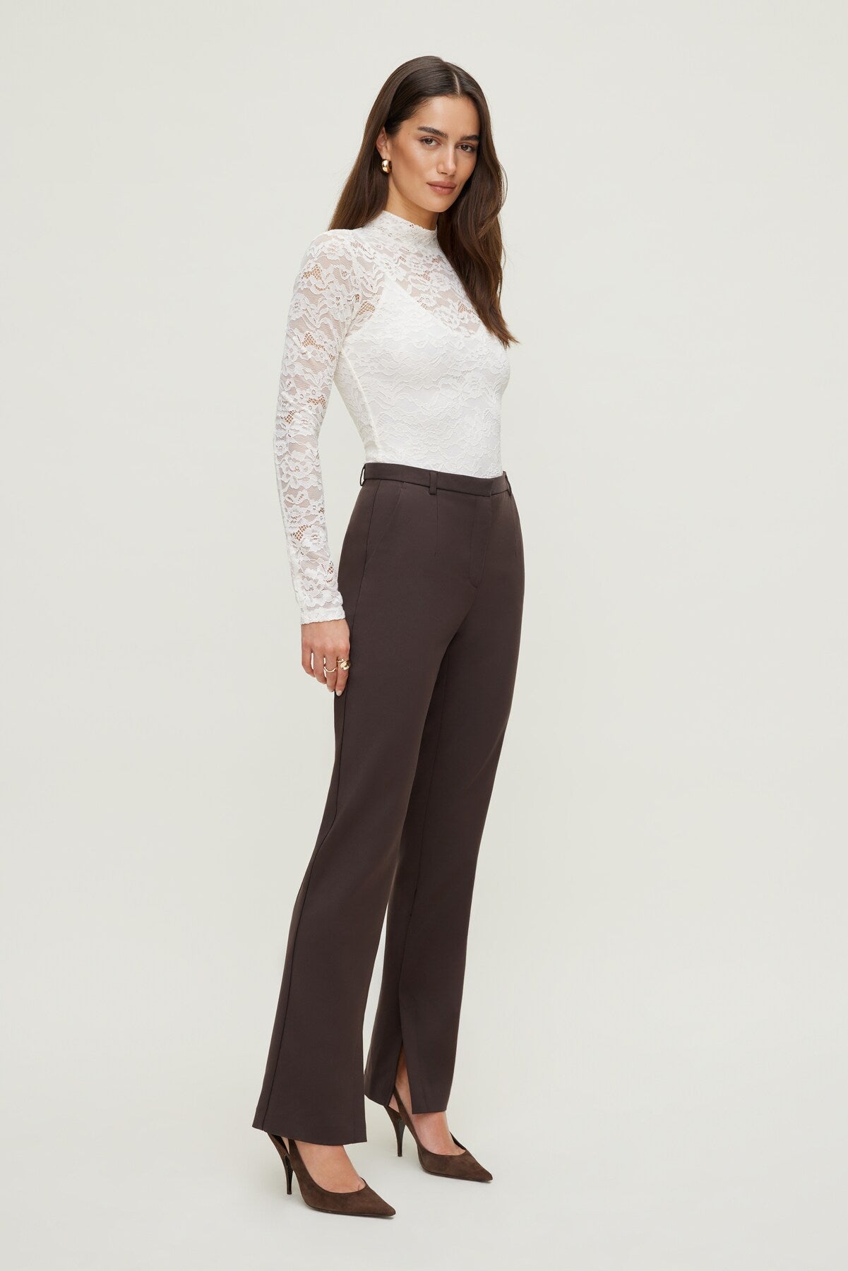 Dynamite Outlets | Mock Neck Lace Bodysuit Beige