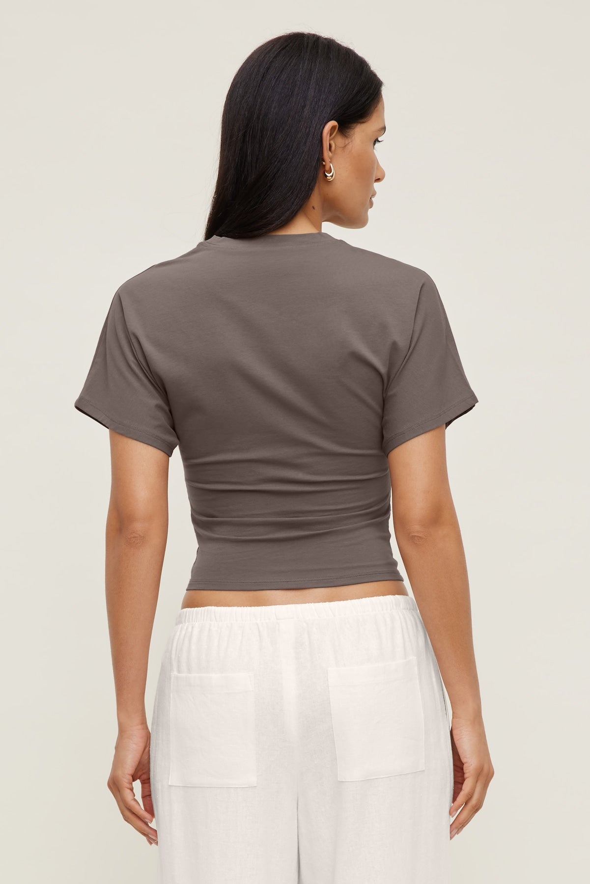 Dynamite US | Andrea Shirred Jersey T Shirt Brown