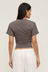 Dynamite US | Andrea Shirred Jersey T Shirt Brown