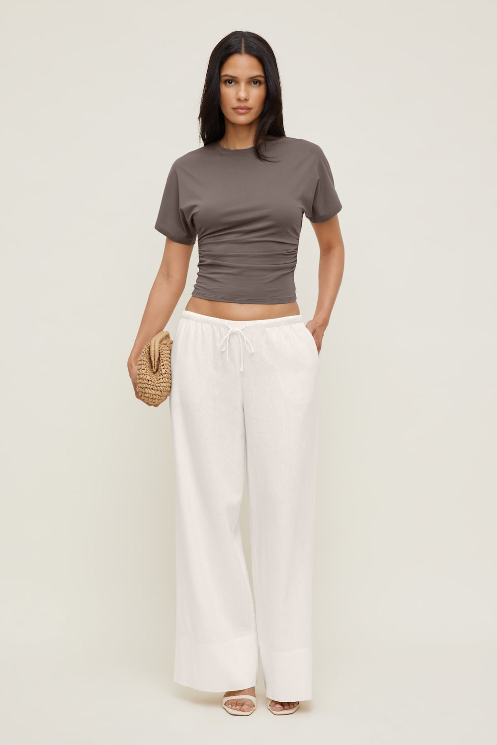 Dynamite US | Andrea Shirred Jersey T Shirt Brown