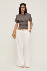 Dynamite US | Andrea Shirred Jersey T Shirt Brown