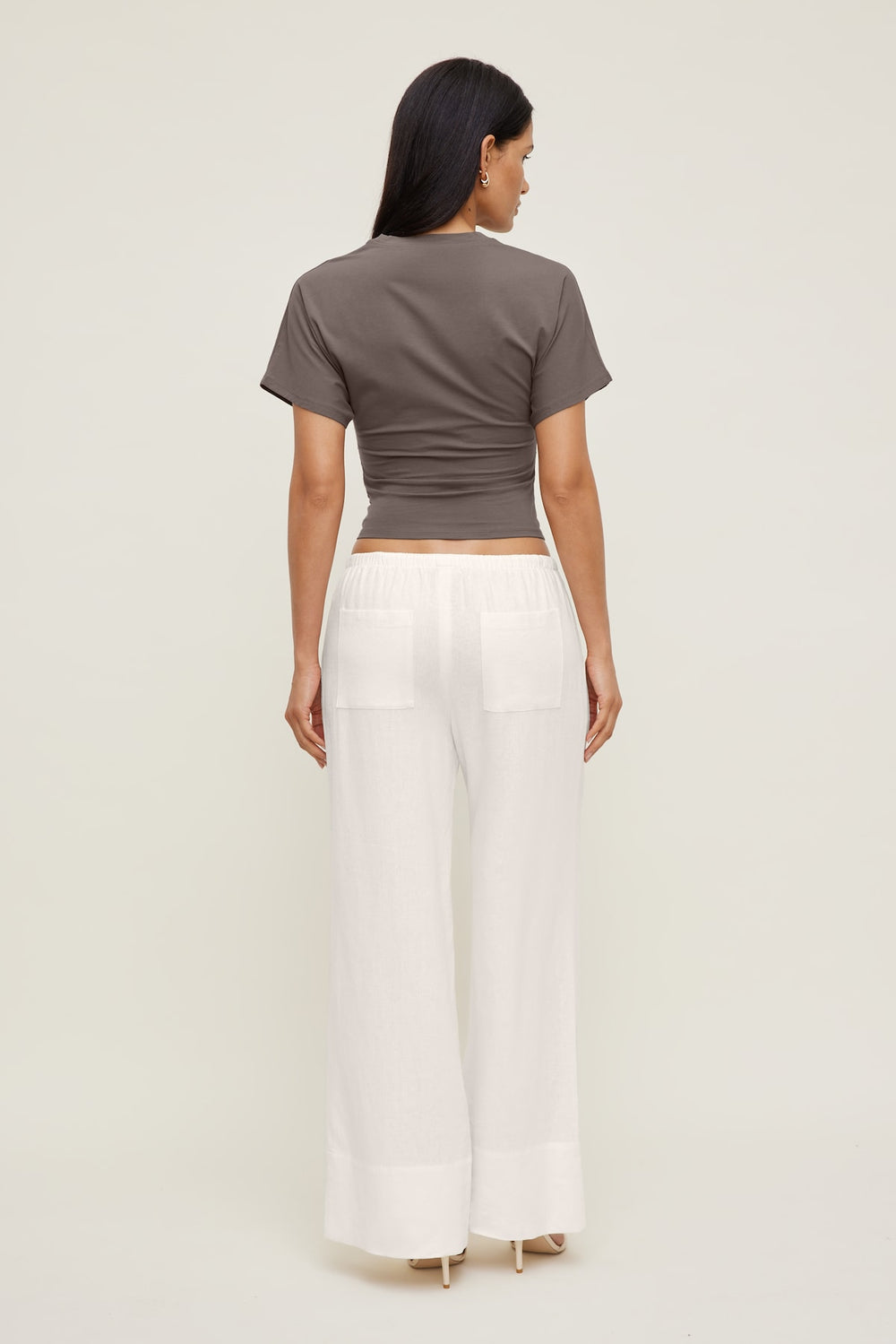 Dynamite US | Andrea Shirred Jersey T Shirt Brown