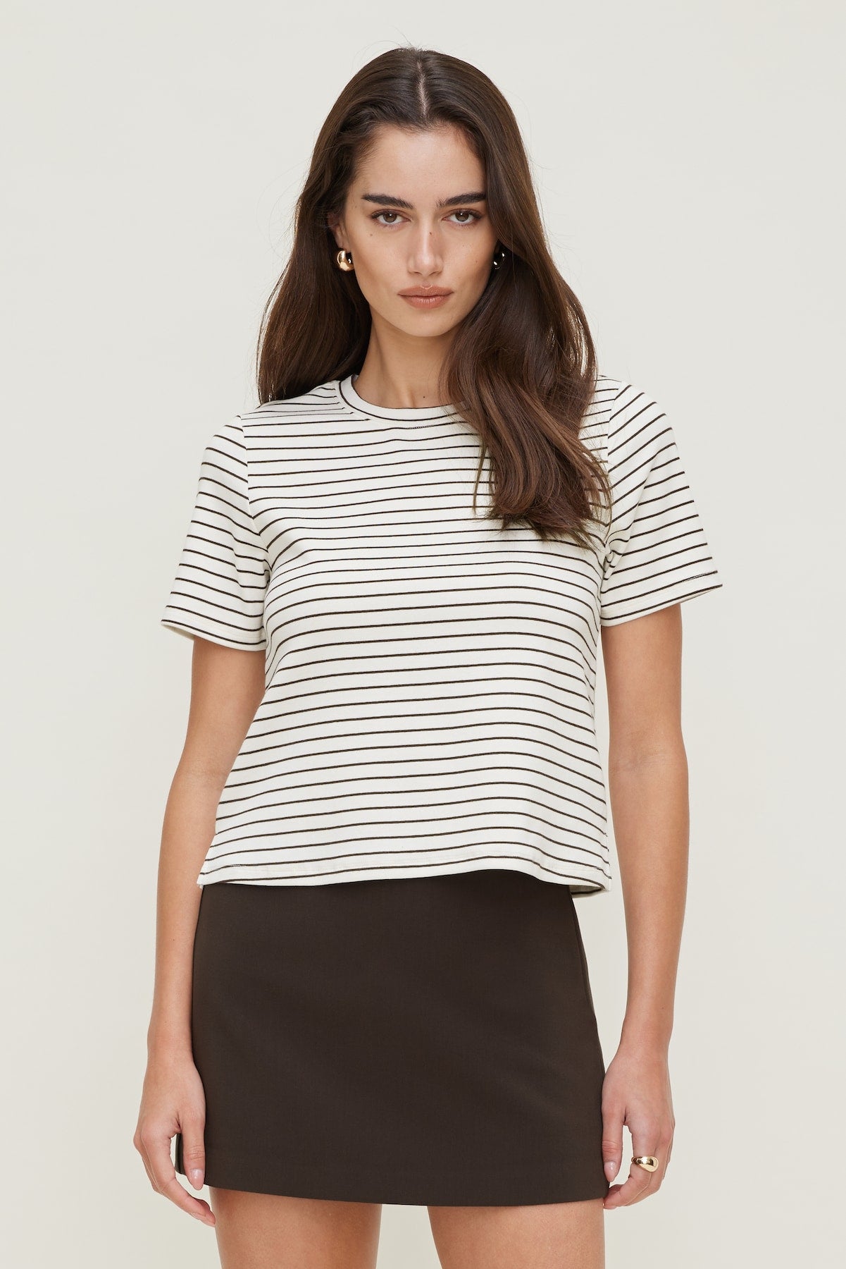 Dynamite On Sale | Everyday Striped Heavy Cotton T Shirt Brown