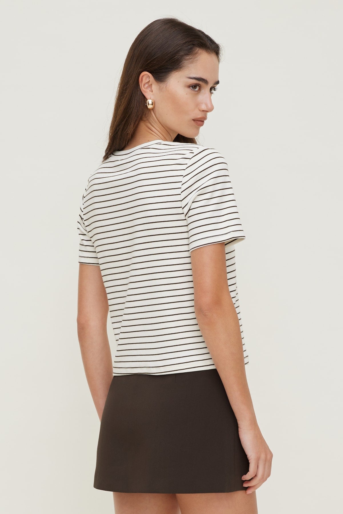 Dynamite On Sale | Everyday Striped Heavy Cotton T Shirt Brown