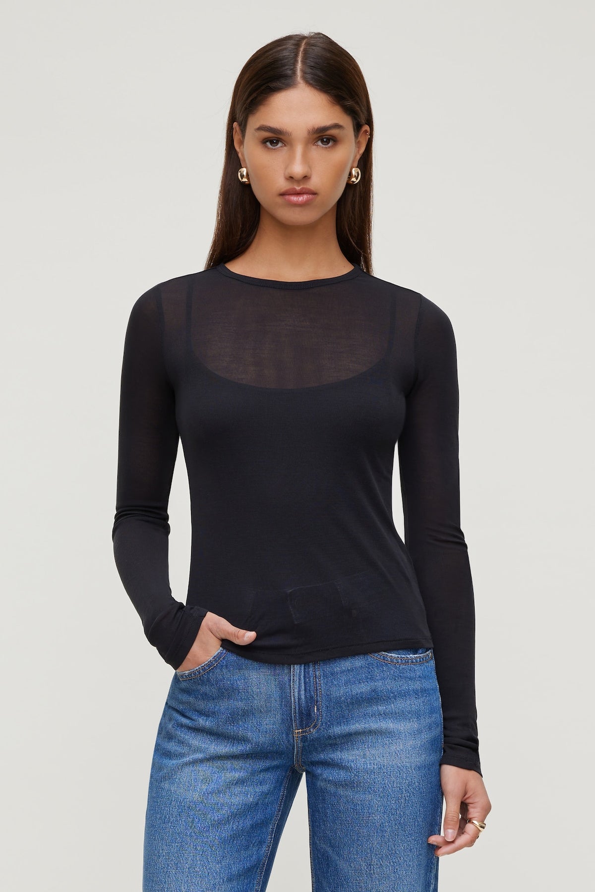 Dynamite Website Shop | Sheer Layered Cami and Long Sleeve T Shirt Black