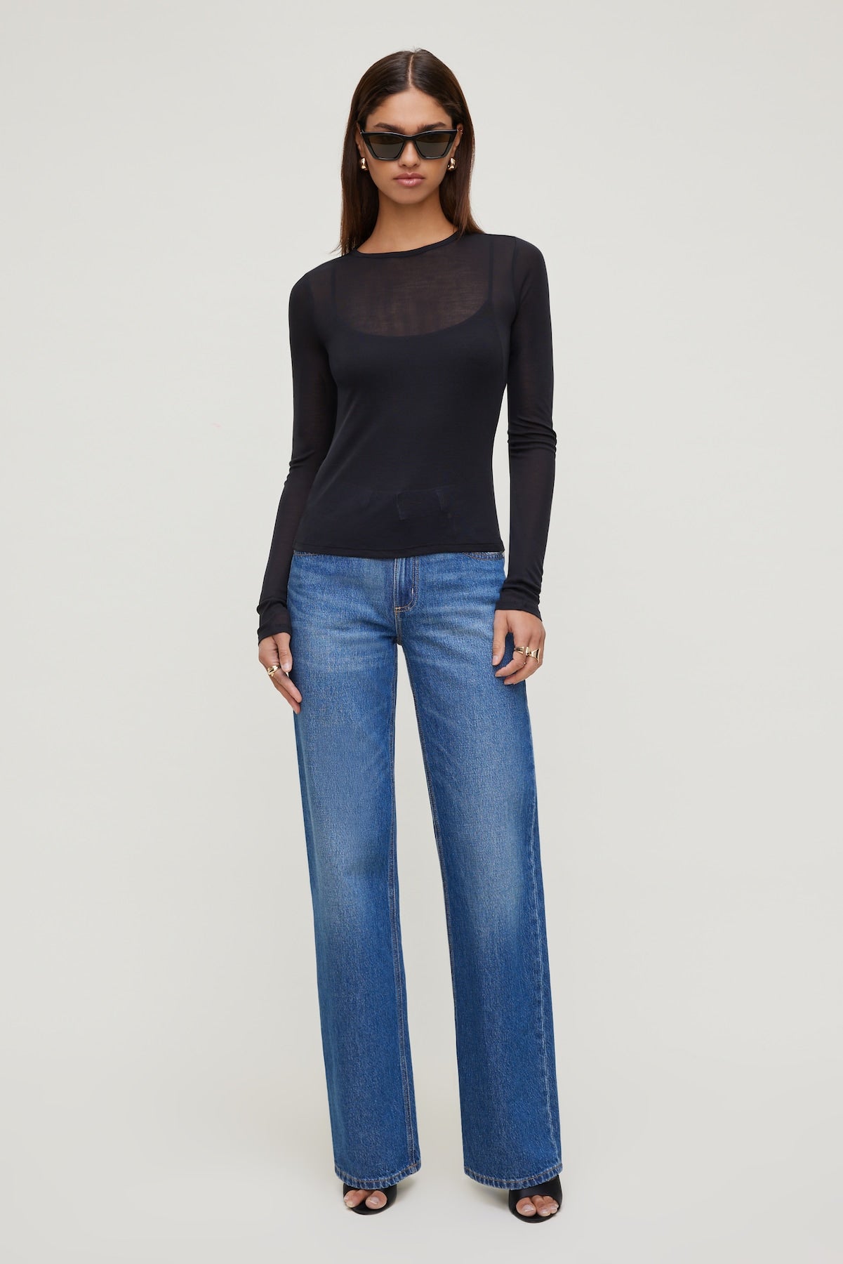 Dynamite Website Shop | Sheer Layered Cami and Long Sleeve T Shirt Black