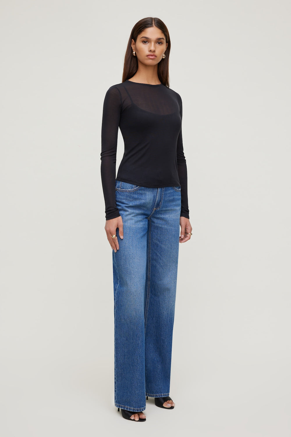 Dynamite Website Shop | Sheer Layered Cami and Long Sleeve T Shirt Black