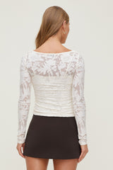 Dynamite Outlet | Nola Jacquard Long Sleeve Top Beige