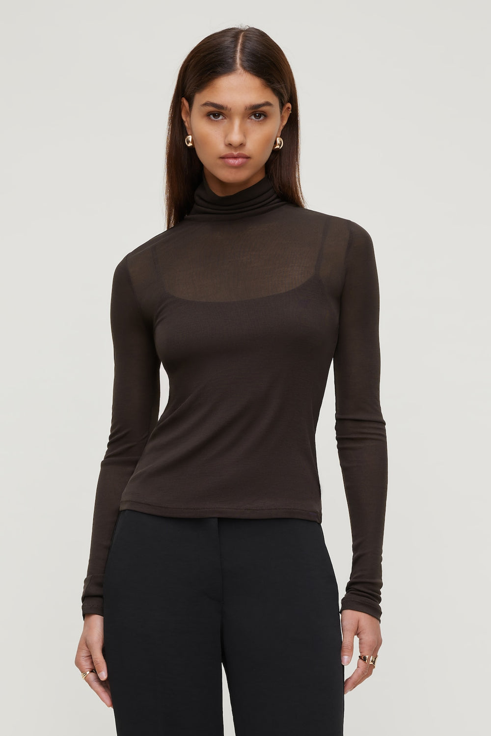 Dynamite Store | Sheer Layered Cami and Turtleneck Brown