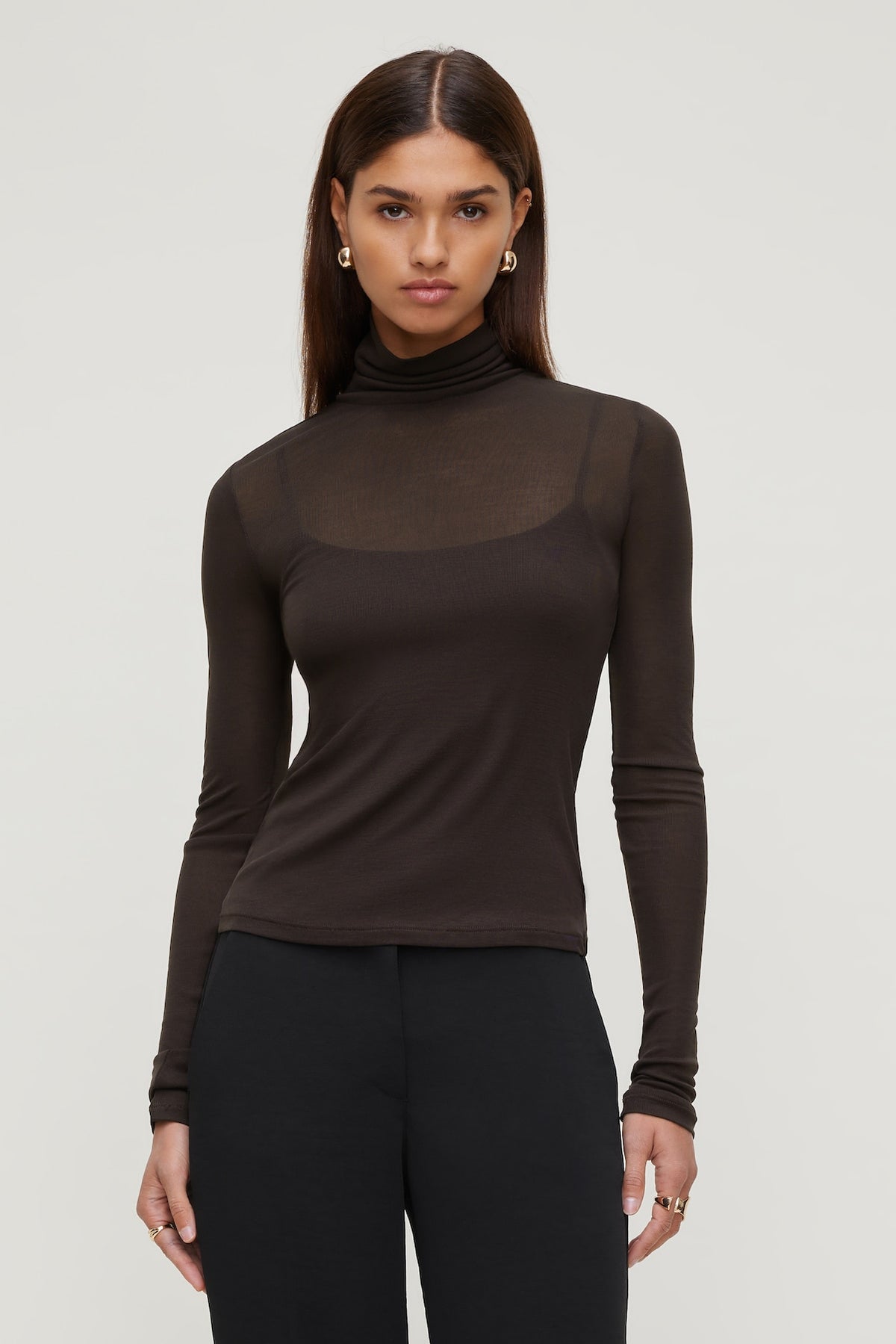 Dynamite Store | Sheer Layered Cami and Turtleneck Brown