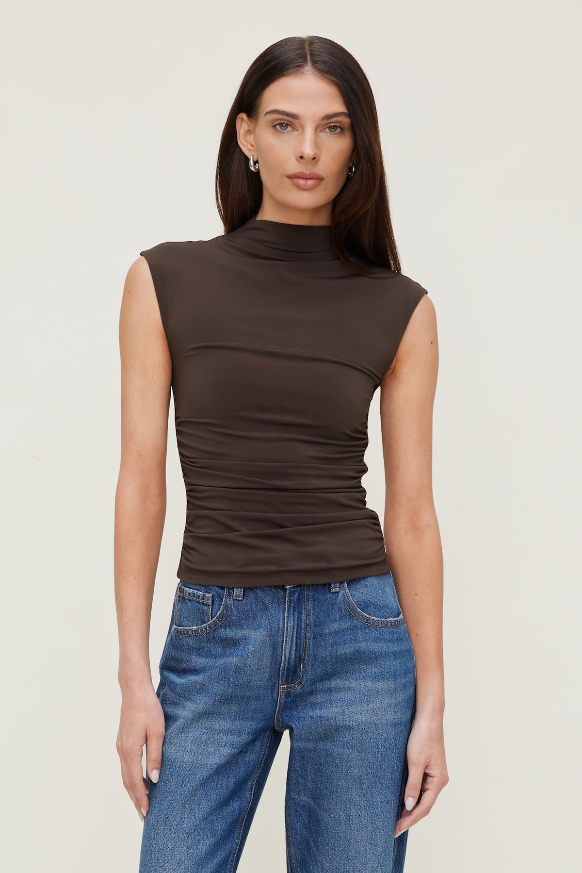Dynamite Online | Sculpt Shirred T Shirt Brown
