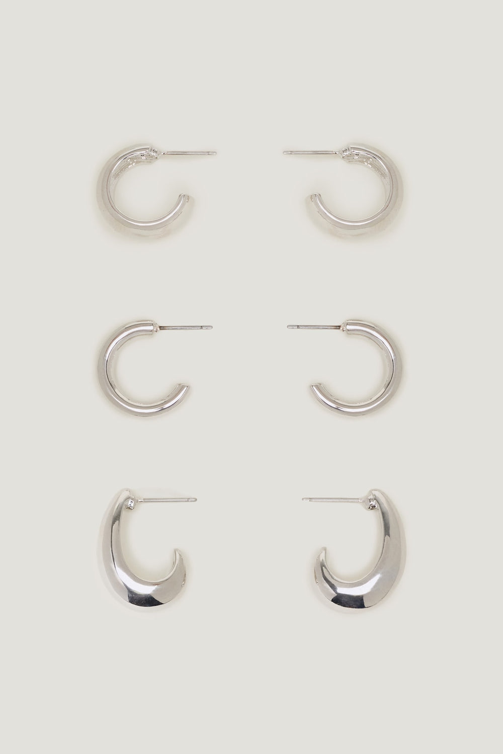 Dynamite Outlets | 3-Pack Modern Chunky Hoop Earrings Gray