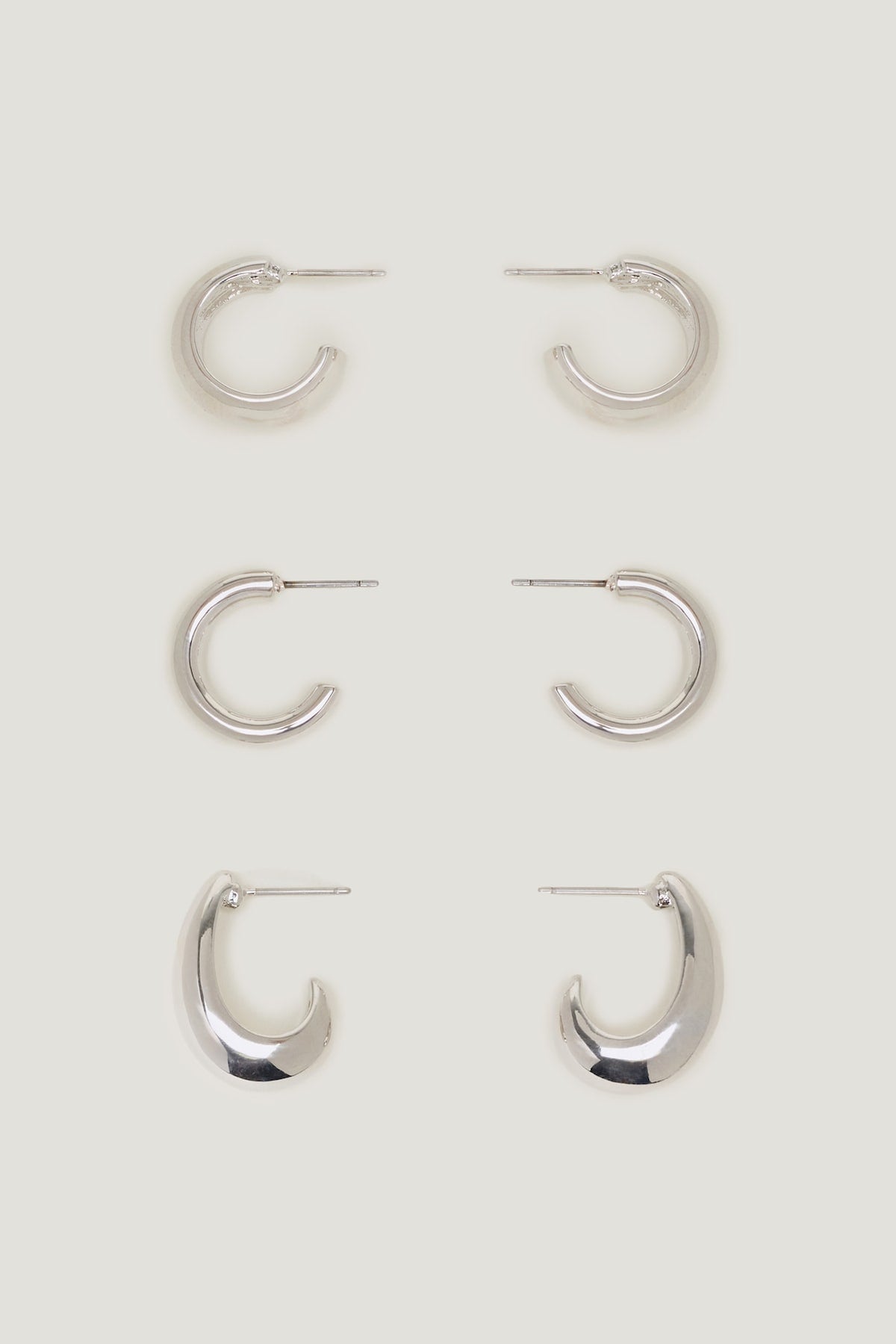 Dynamite Outlets | 3-Pack Modern Chunky Hoop Earrings Gray