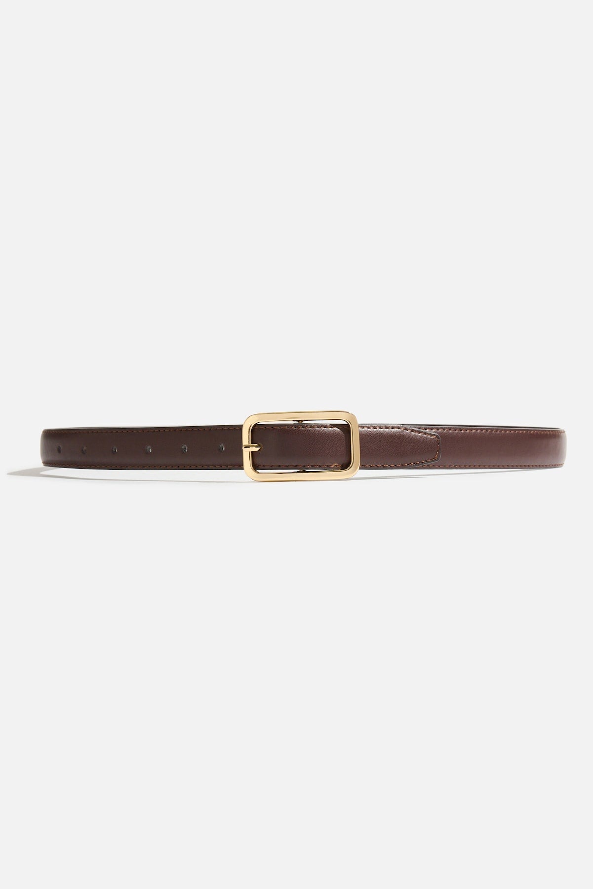 Dynamite On Sale | Rounded Rectangle Slim Faux Leather Belt Brown