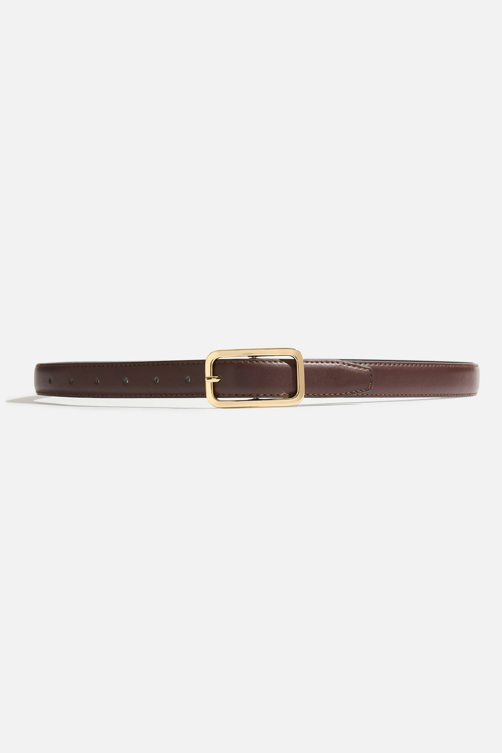 Dynamite On Sale | Rounded Rectangle Slim Faux Leather Belt Brown