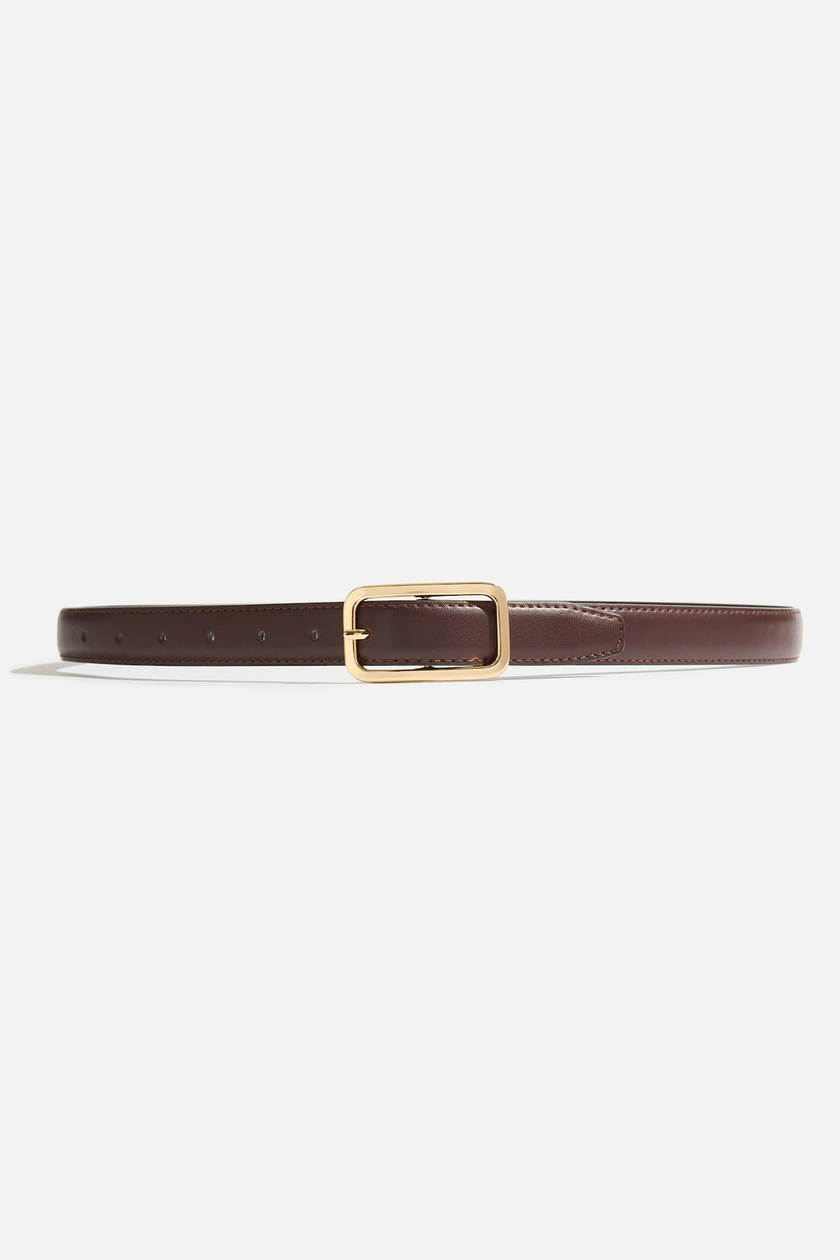 Dynamite On Sale | Rounded Rectangle Slim Faux Leather Belt Brown