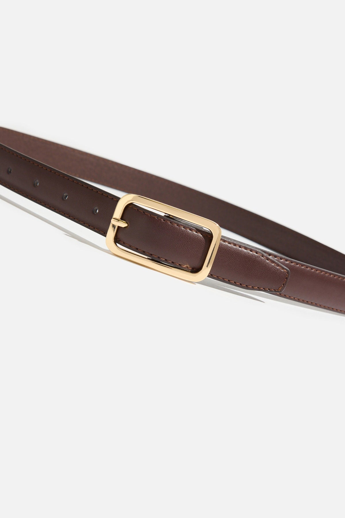 Dynamite On Sale | Rounded Rectangle Slim Faux Leather Belt Brown