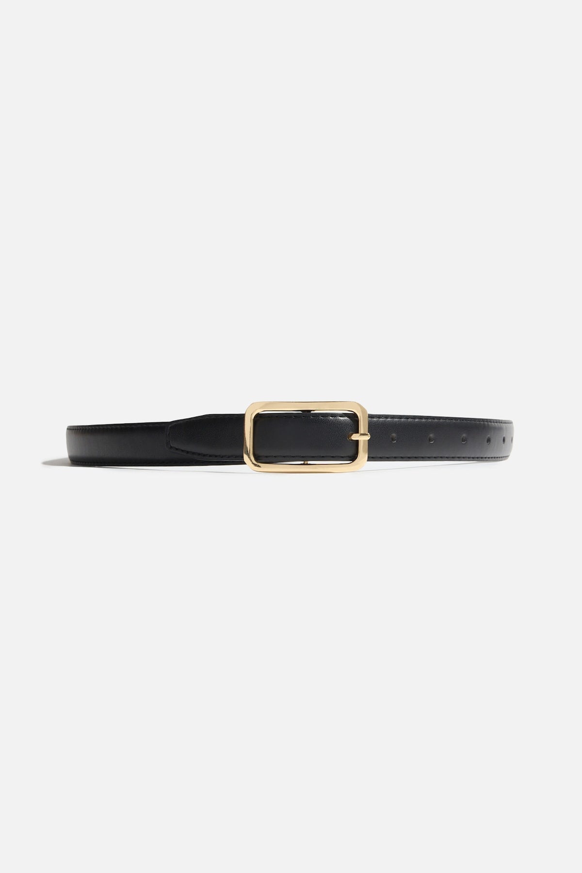 Dynamite Discount | Rounded Rectangle Slim Faux Leather Belt Black