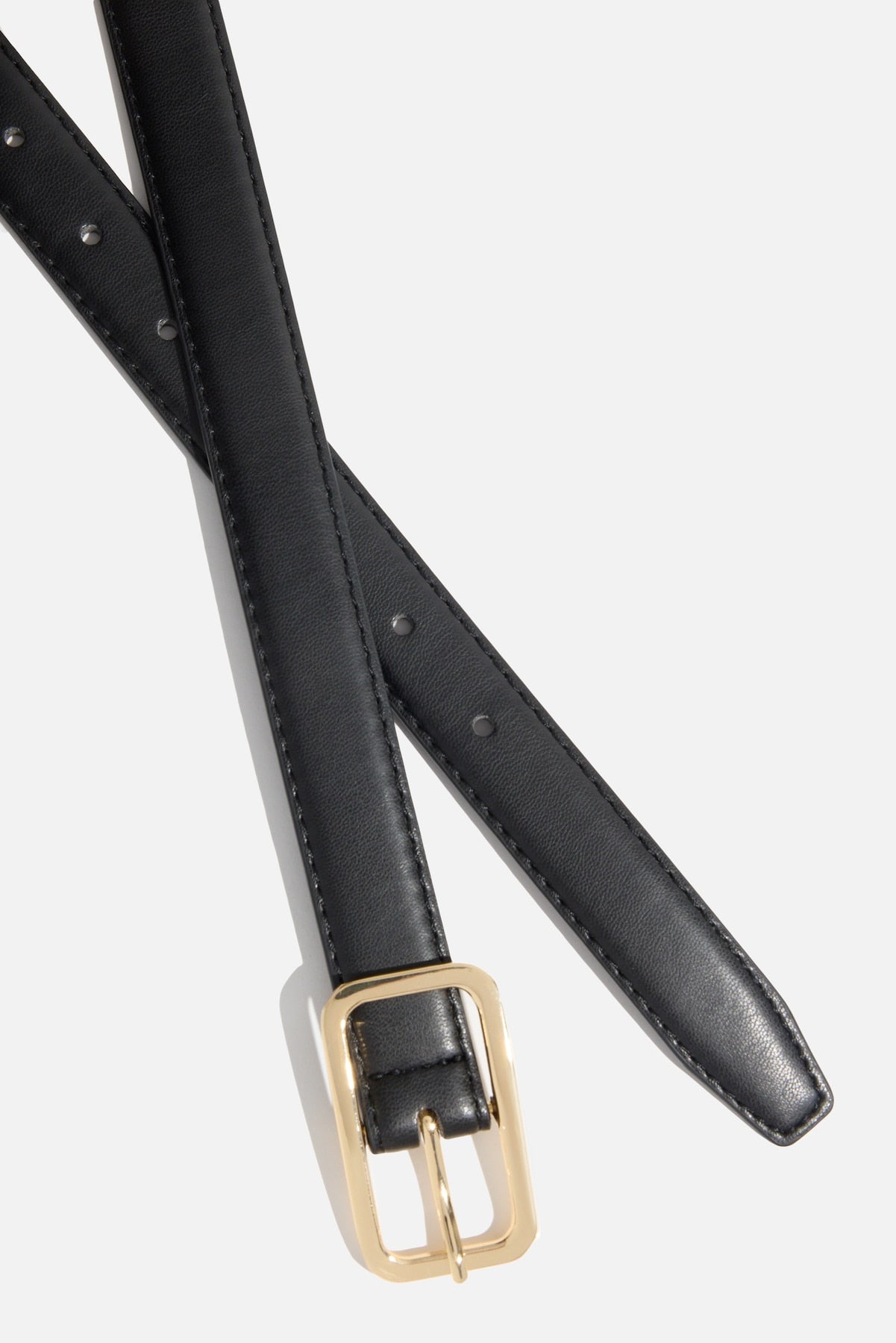 Dynamite Discount | Rounded Rectangle Slim Faux Leather Belt Black