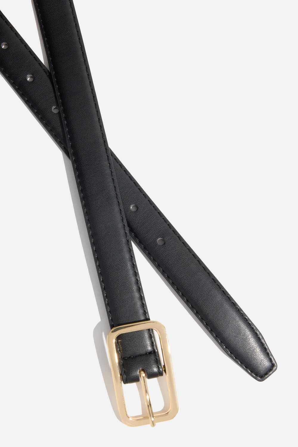 Dynamite Discount | Rounded Rectangle Slim Faux Leather Belt Black