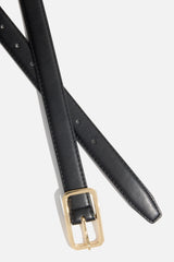 Dynamite Discount | Rounded Rectangle Slim Faux Leather Belt Black