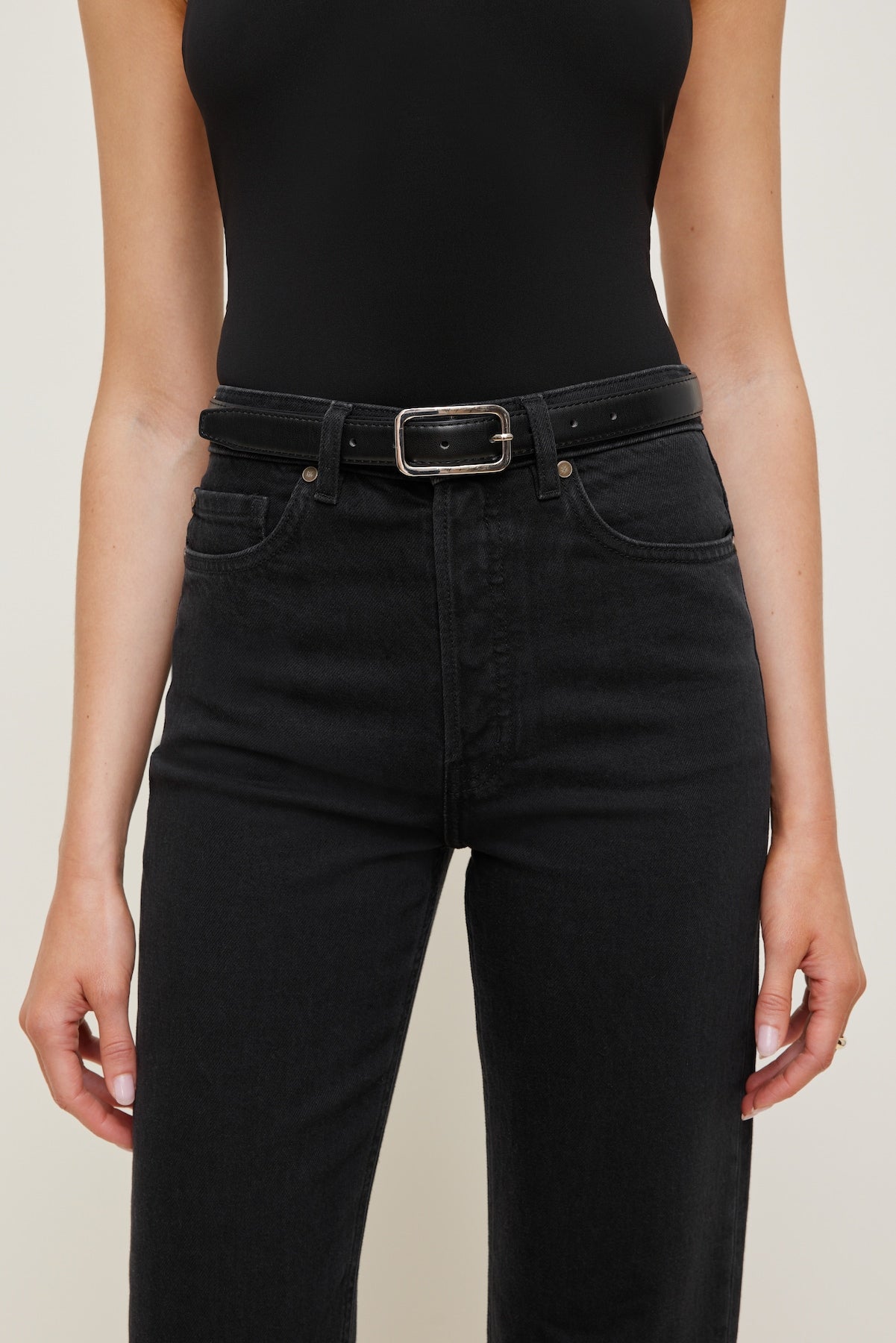 Dynamite Website Shop | Rounded Rectangle Slim Faux Leather Belt Black