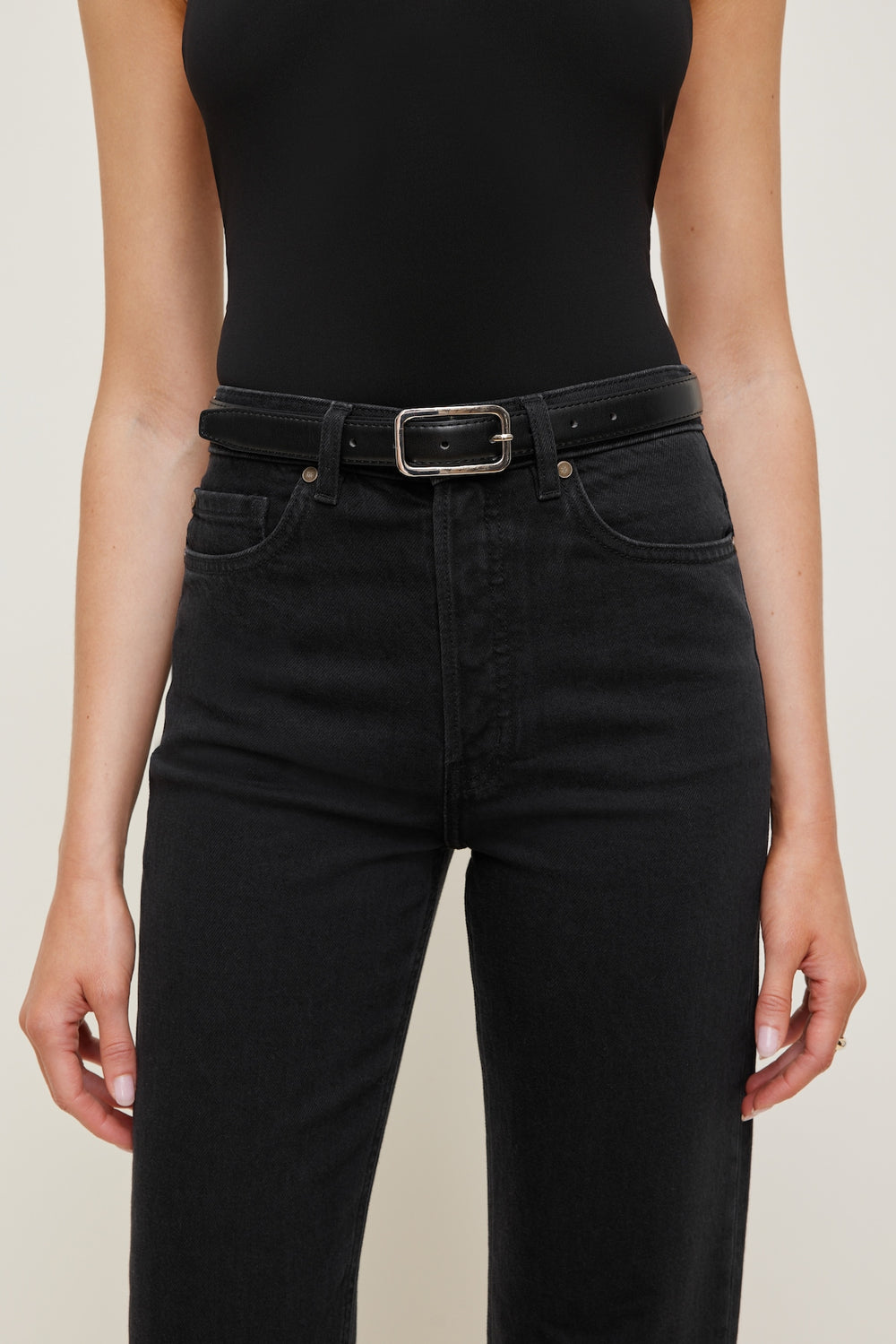 Dynamite Website Shop | Rounded Rectangle Slim Faux Leather Belt Black