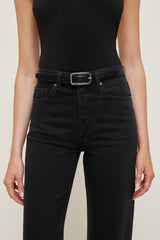 Dynamite Website Shop | Rounded Rectangle Slim Faux Leather Belt Black
