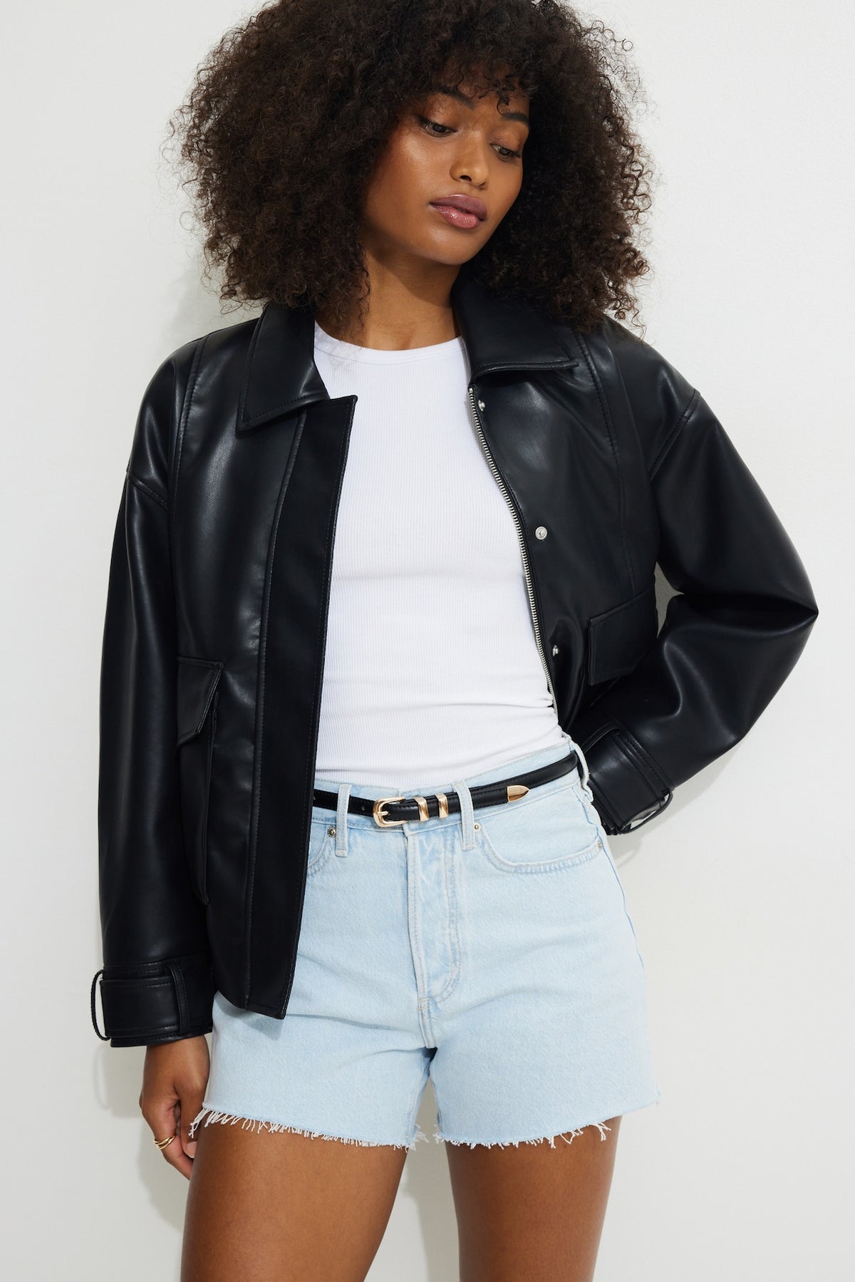 Dynamite Website Shop | Double Loop Super Slim Faux Leather Belt Black
