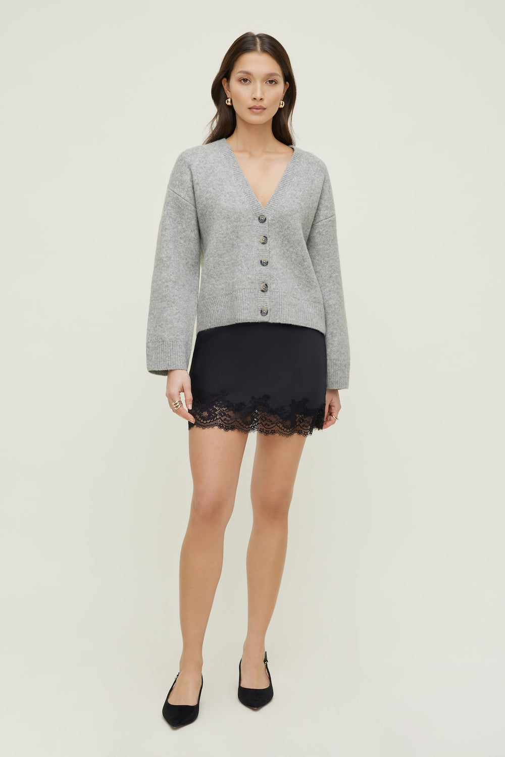 Dynamite Online | Relaxed V Neck Cardigan Gray