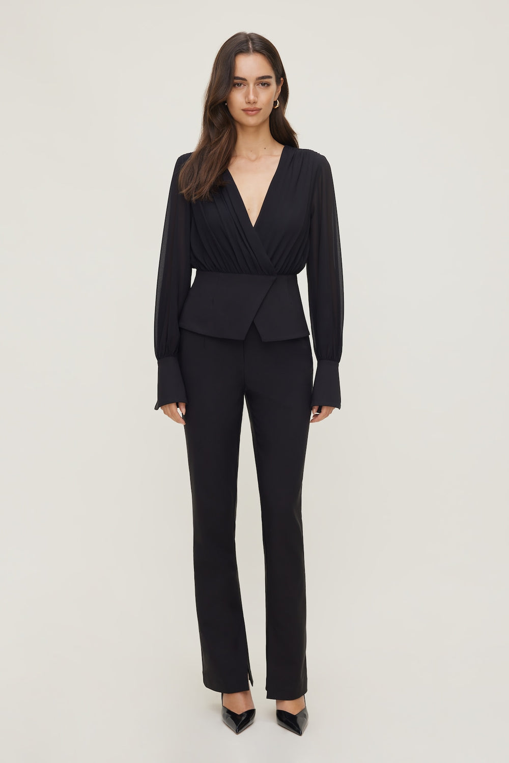 Dynamite Outlet | Sheer Wrap Blouse BLACK