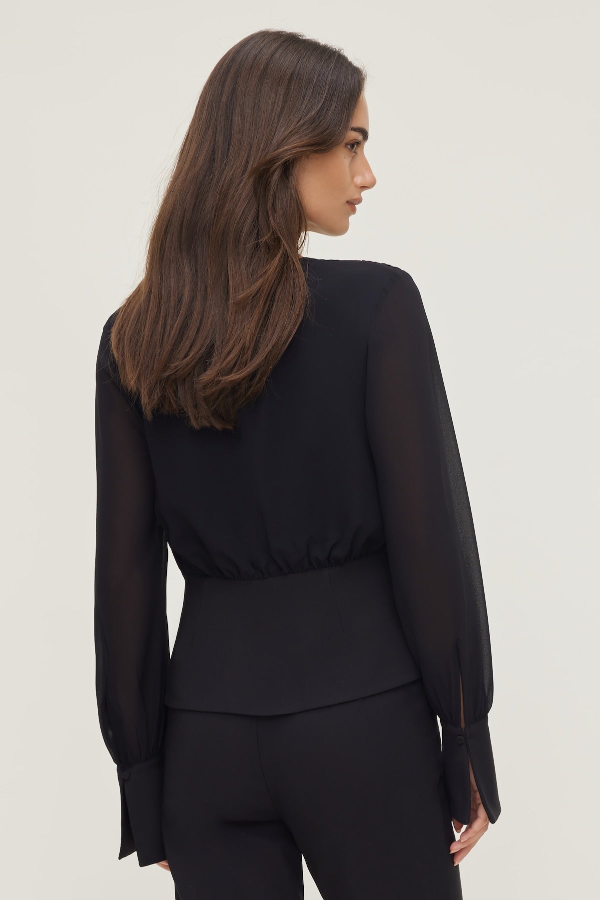Dynamite Outlet | Sheer Wrap Blouse BLACK