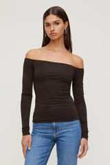Dynamite Outlets | Off Shoulder Long Sleeve Top Brown