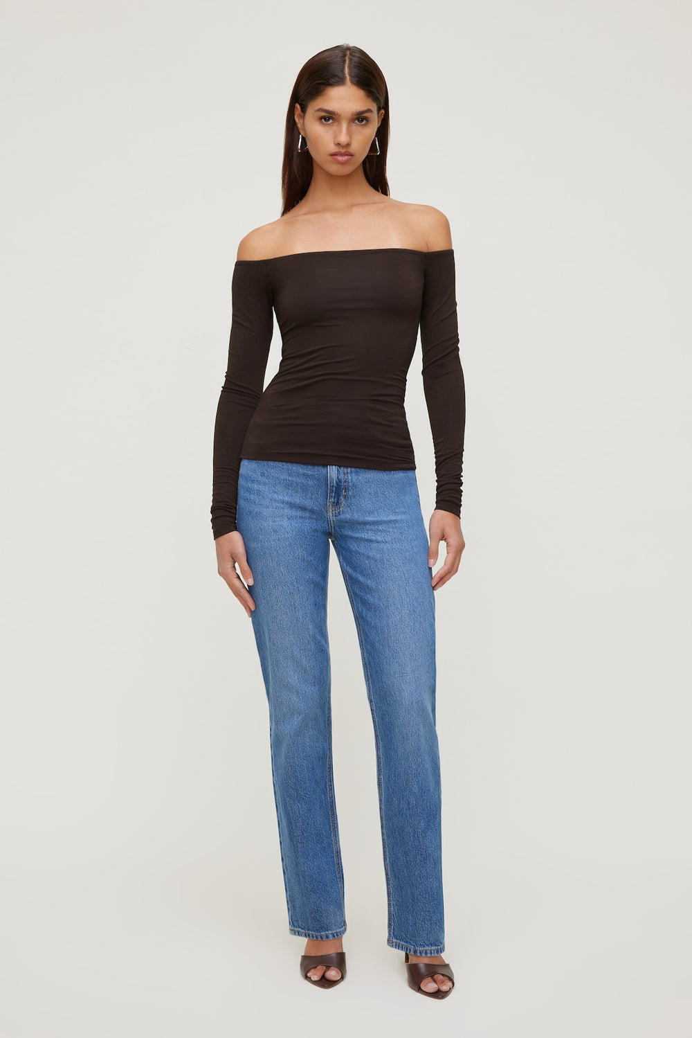 Dynamite Outlets | Off Shoulder Long Sleeve Top Brown