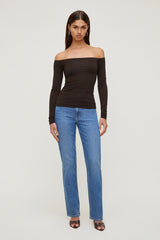 Dynamite Outlets | Off Shoulder Long Sleeve Top Brown