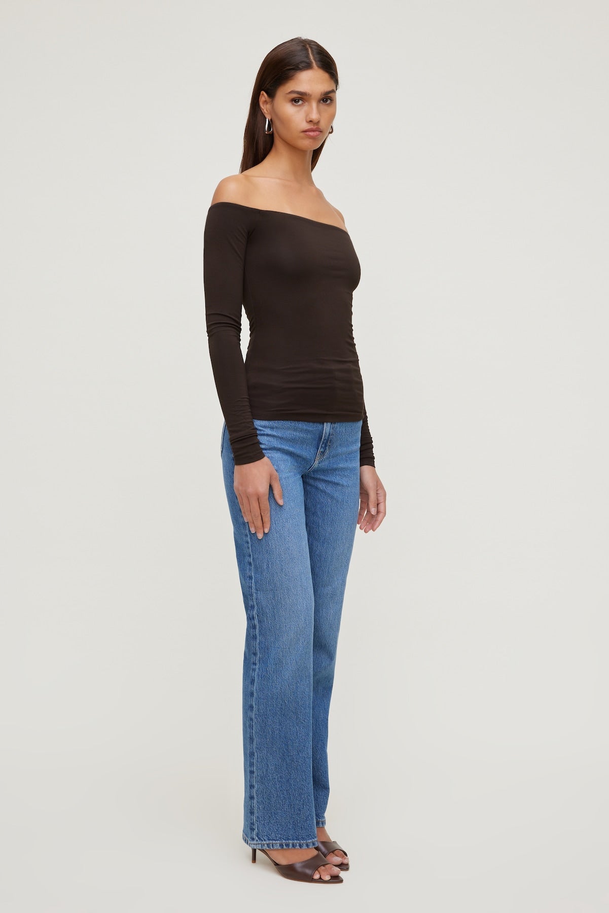 Dynamite Outlets | Off Shoulder Long Sleeve Top Brown