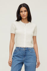 Dynamite US | Premium Mohair Short Sleeve Cardigan White