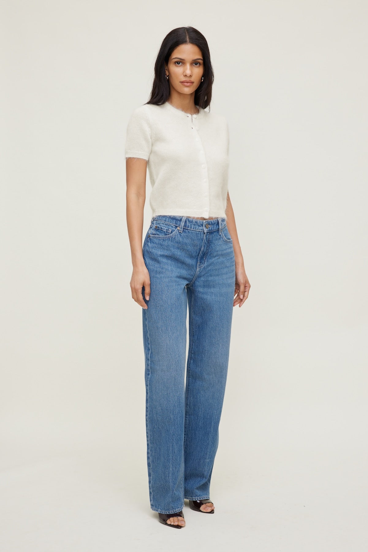 Dynamite US | Premium Mohair Short Sleeve Cardigan White