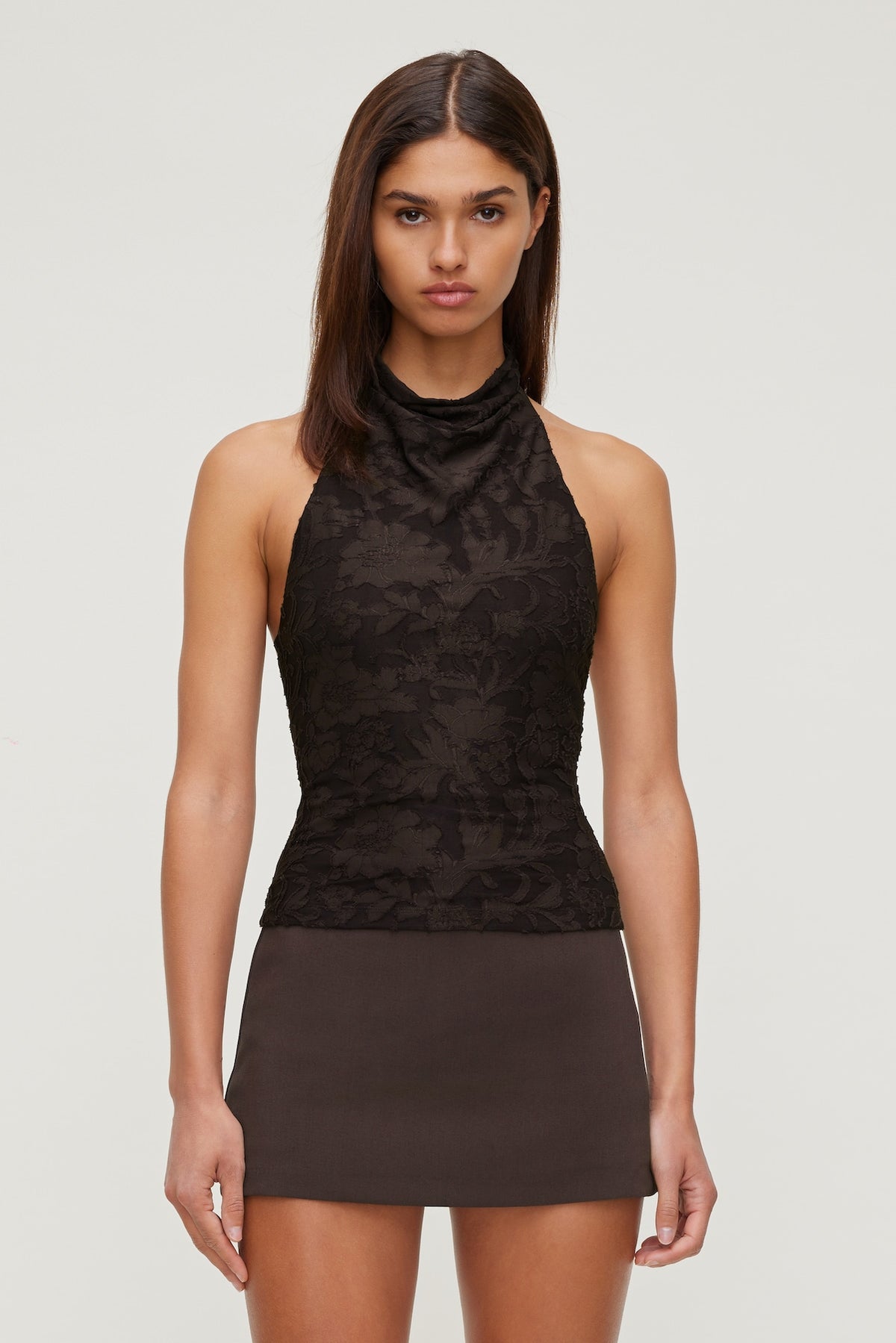 Dynamite Store | Jacquard Halter Top Brown