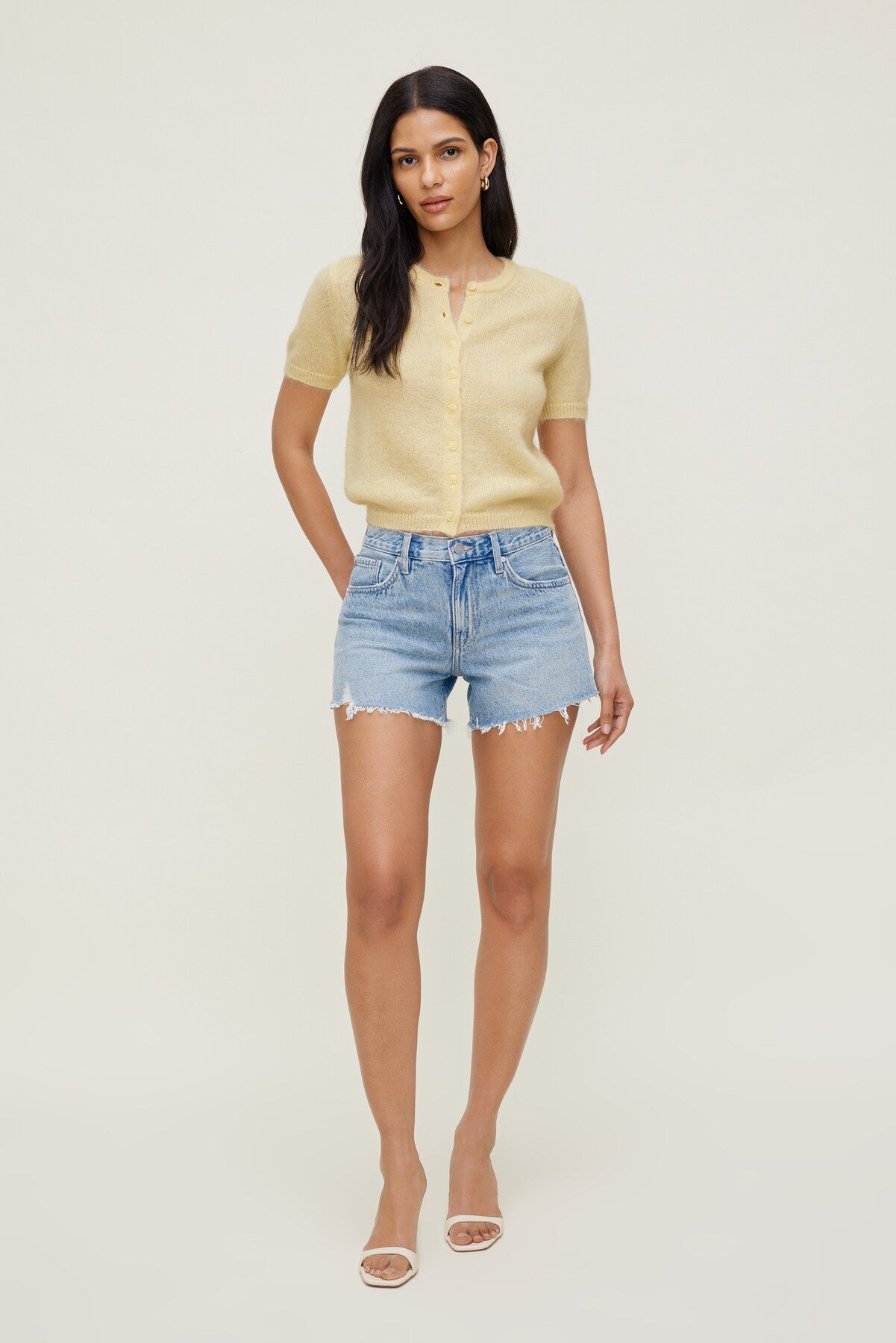 Dynamite Website Shop | Premium Mohair Short Sleeve Cardigan Yellow