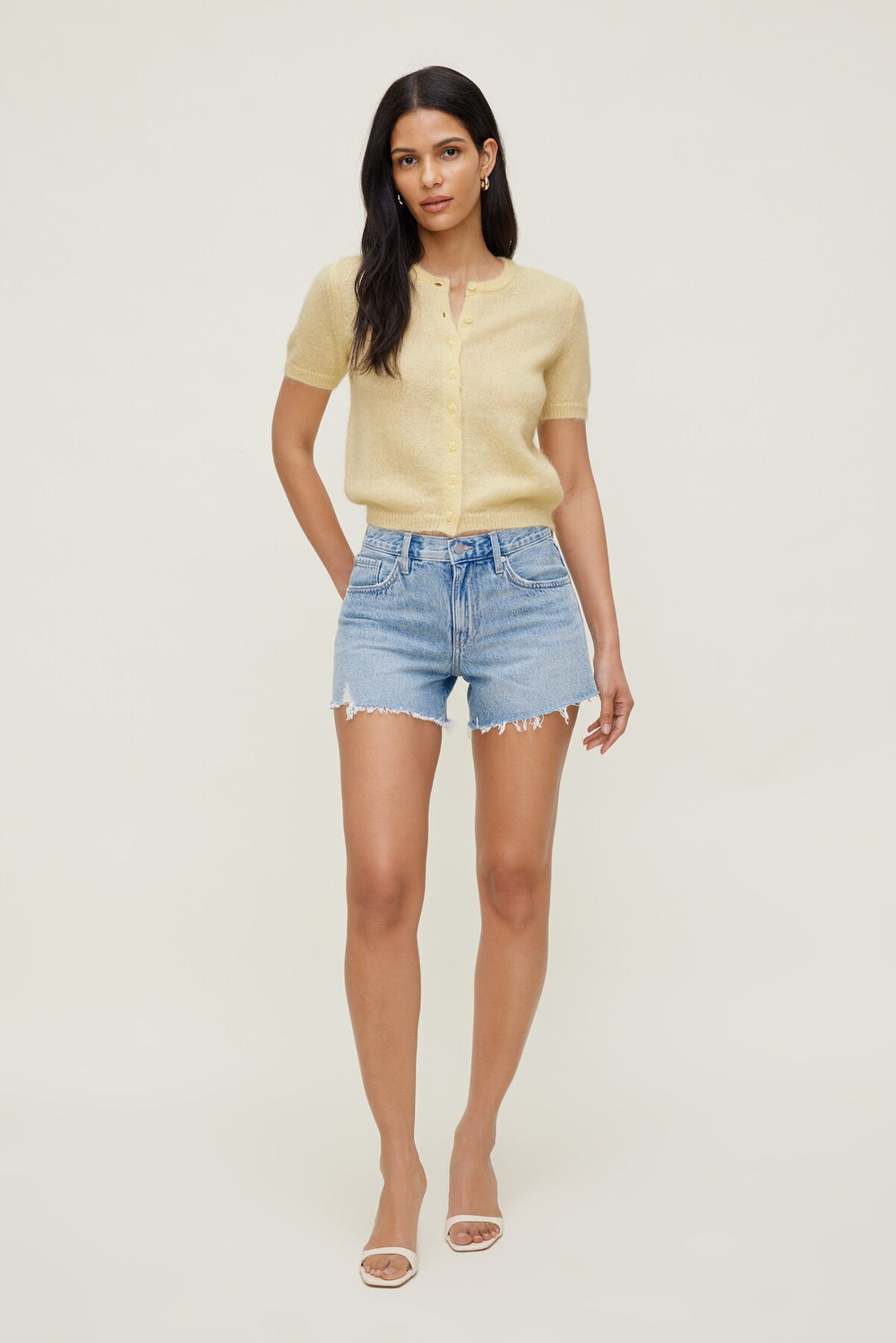 Dynamite Website Shop | Premium Mohair Short Sleeve Cardigan Yellow