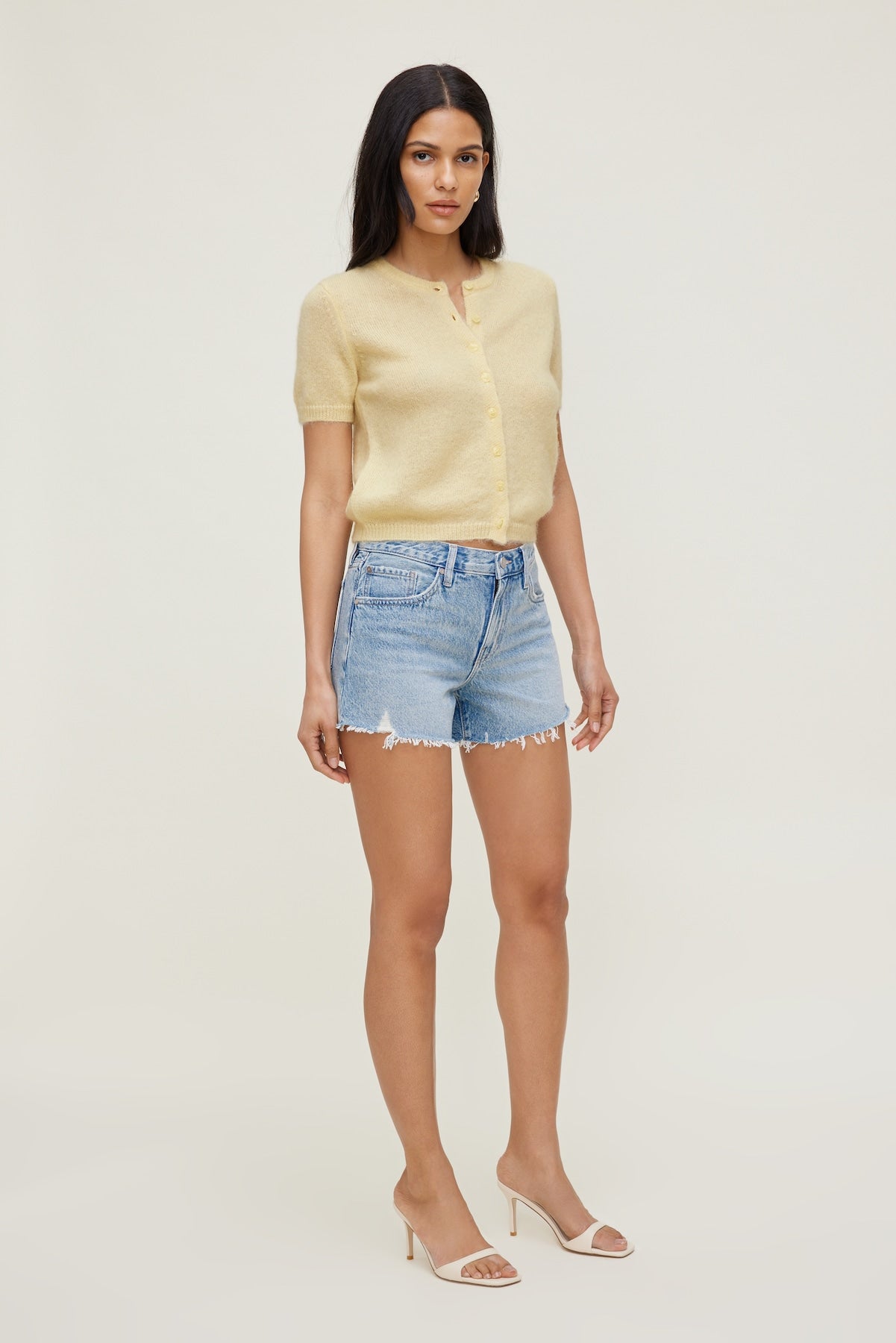 Dynamite Website Shop | Premium Mohair Short Sleeve Cardigan Yellow