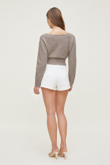 Dynamite On Sale | Juliet Cinched Boat Neck Sweater Brown