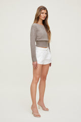 Dynamite On Sale | Juliet Cinched Boat Neck Sweater Brown