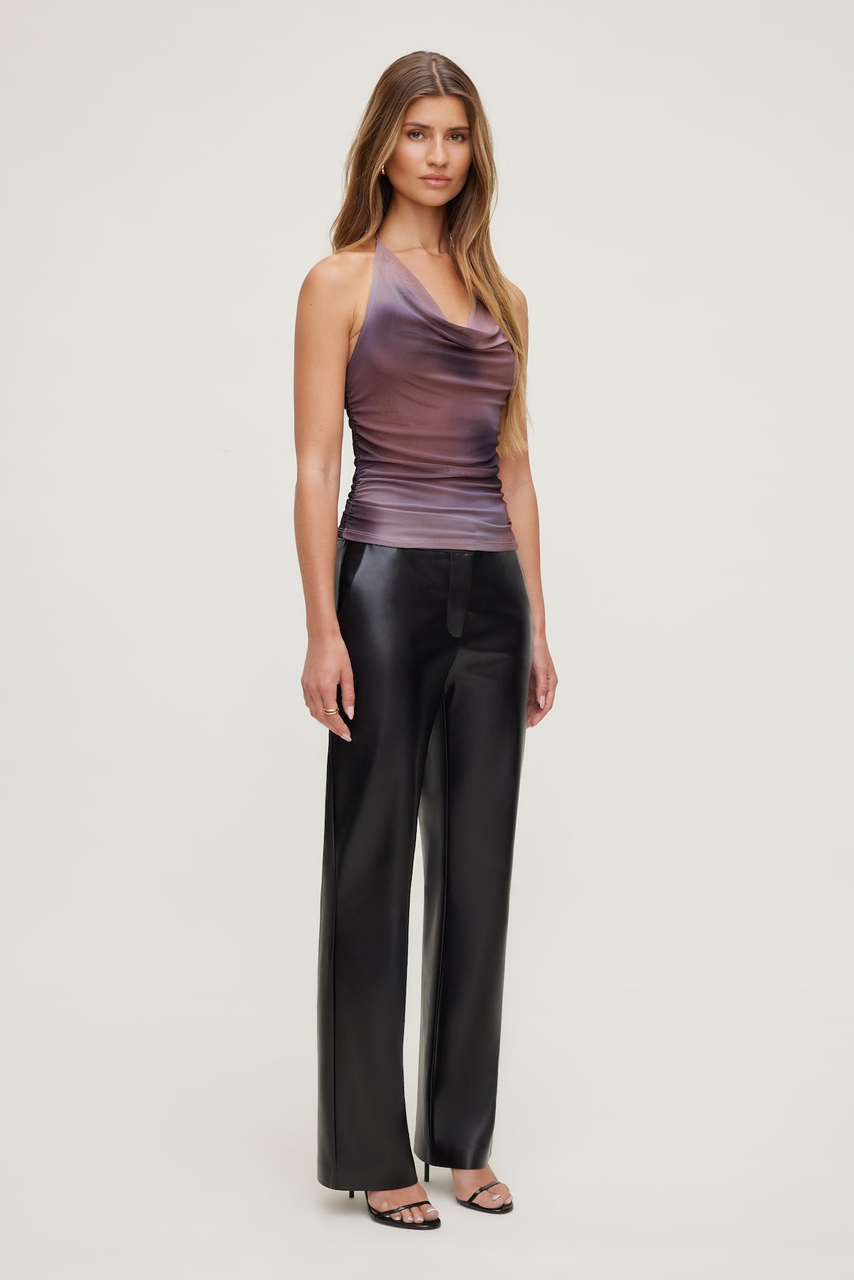Dynamite Website Shop | Bare Cowl Neck Mesh Printed Top PURPLE