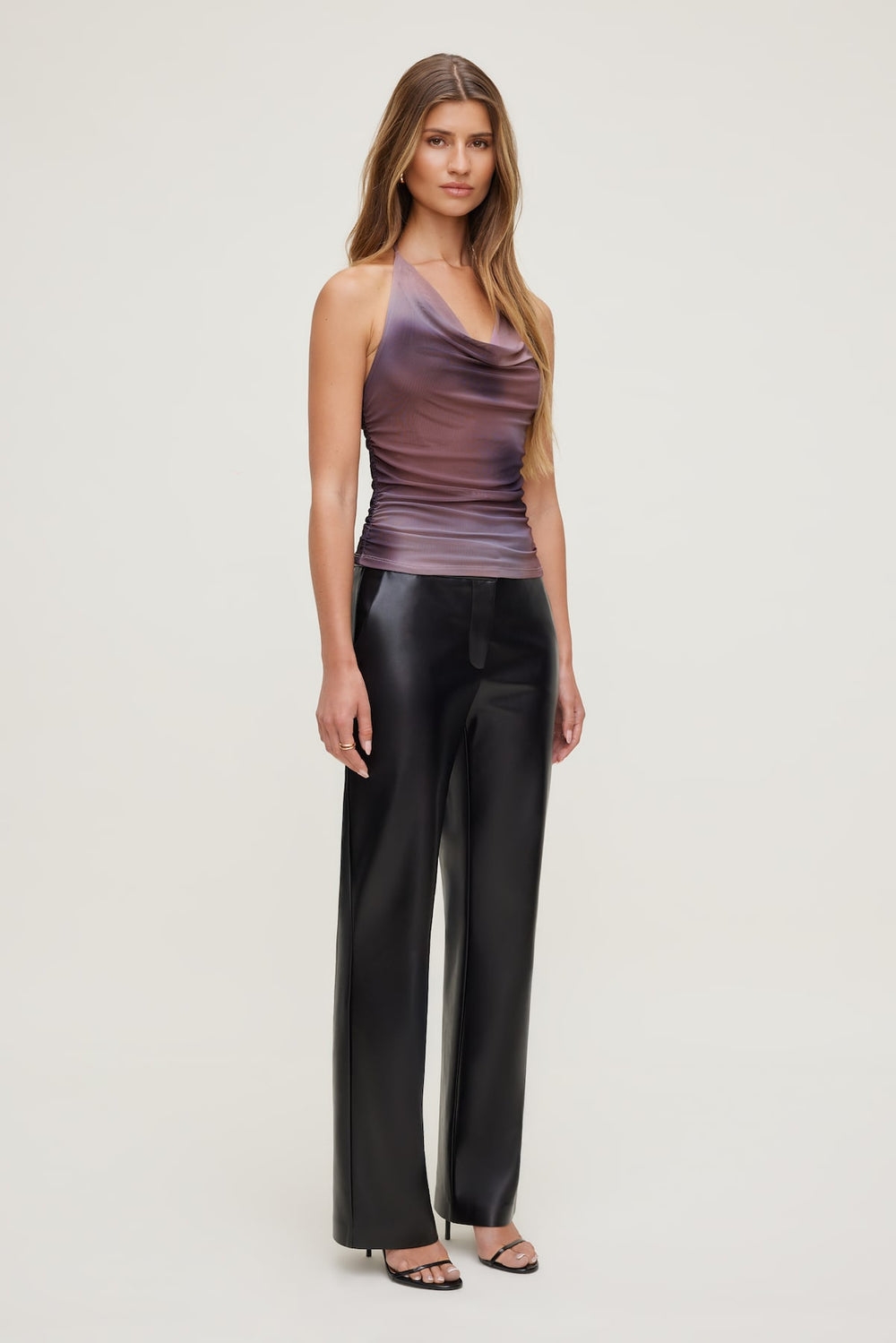 Dynamite Website Shop | Bare Cowl Neck Mesh Printed Top PURPLE
